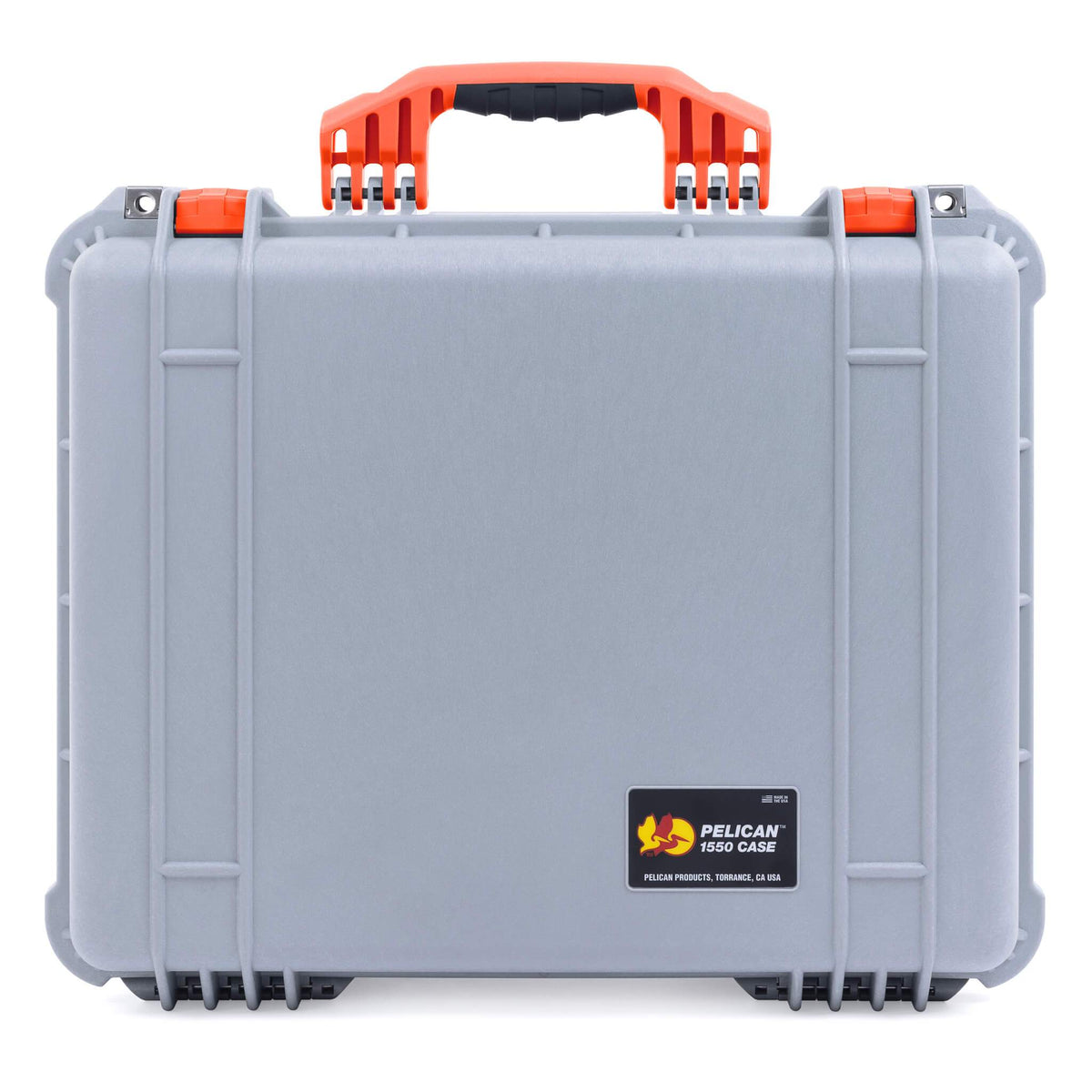 Pelican 1550 Case, Silver with Orange Handle &amp; Latches ColorCase 