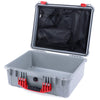 Pelican 1550 Case, Silver with Red Handle & Latches Mesh Lid Organizer Only ColorCase 015500-0100-180-320