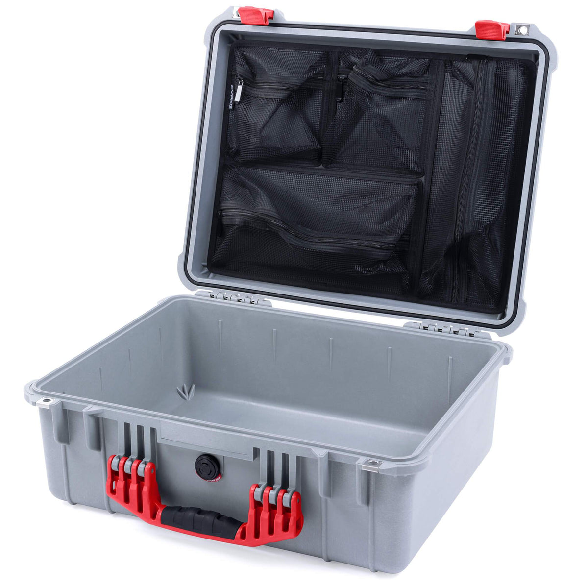 Pelican 1550 Case, Silver with Red Handle &amp; Latches Mesh Lid Organizer Only ColorCase 015500-0100-180-320