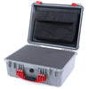 Pelican 1550 Case, Silver with Red Handle & Latches Pick & Pluck Foam with Computer Pouch ColorCase 015500-0201-180-320