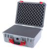 Pelican 1550 Case, Silver with Red Handle & Latches Pick & Pluck Foam with Convolute Lid Foam ColorCase 015500-0001-180-320