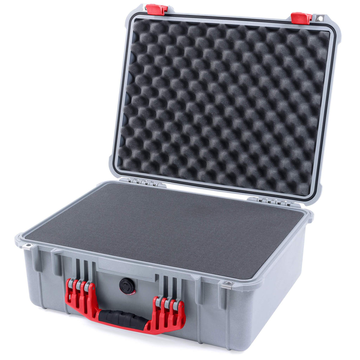 Pelican 1550 Case, Silver with Red Handle &amp; Latches Pick &amp; Pluck Foam with Convolute Lid Foam ColorCase 015500-0001-180-320