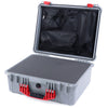 Pelican 1550 Case, Silver with Red Handle & Latches Pick & Pluck Foam with Mesh Lid Organizer ColorCase 015500-0101-180-320