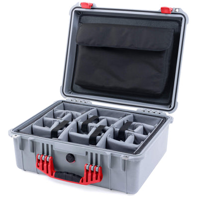 Pelican 1550 Case, Silver with Red Handle & Latches Gray Padded Microfiber Dividers with Computer Pouch ColorCase 015500-0270-180-320