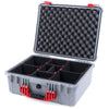 Pelican 1550 Case, Silver with Red Handle & Latches TrekPak Divider System with Convolute Lid Foam ColorCase 015500-0020-180-320