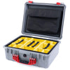 Pelican 1550 Case, Silver with Red Handle & Latches Yellow Padded Microfiber Dividers with Computer Pouch ColorCase 015500-0210-180-320