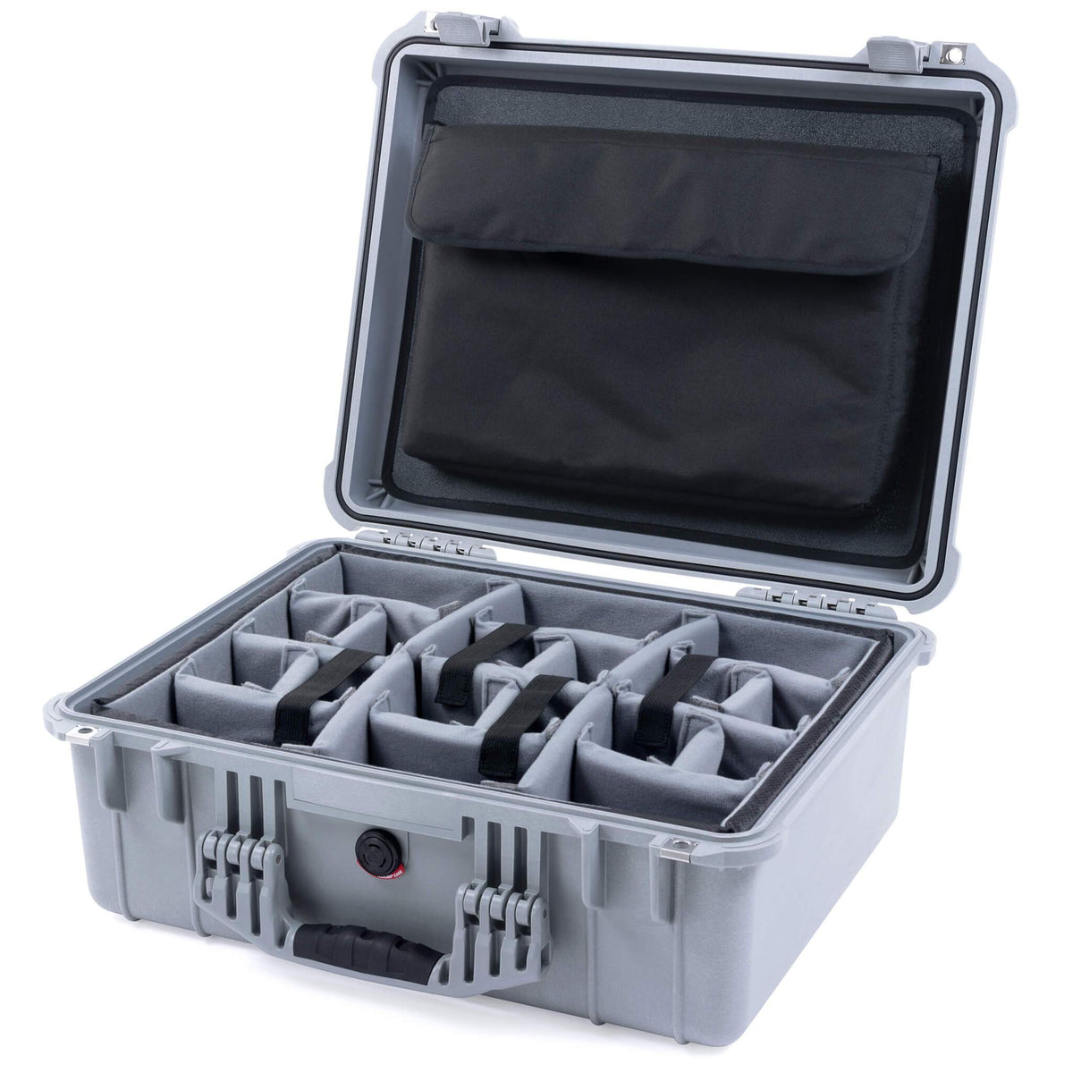 Pelican 1550 Case, Silver Gray Padded Microfiber Dividers with Computer Pouch ColorCase 015500-0270-180-180