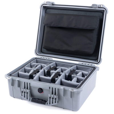 Pelican 1550 Case, Silver Gray Padded Microfiber Dividers with Computer Pouch ColorCase 015500-0270-180-180