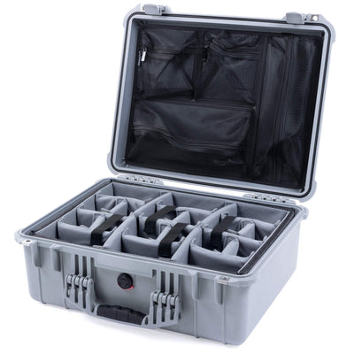 Pelican 1550 Case, Silver Gray Padded Microfiber Dividers with Mesh Lid Organizer ColorCase 015500-0170-180-180