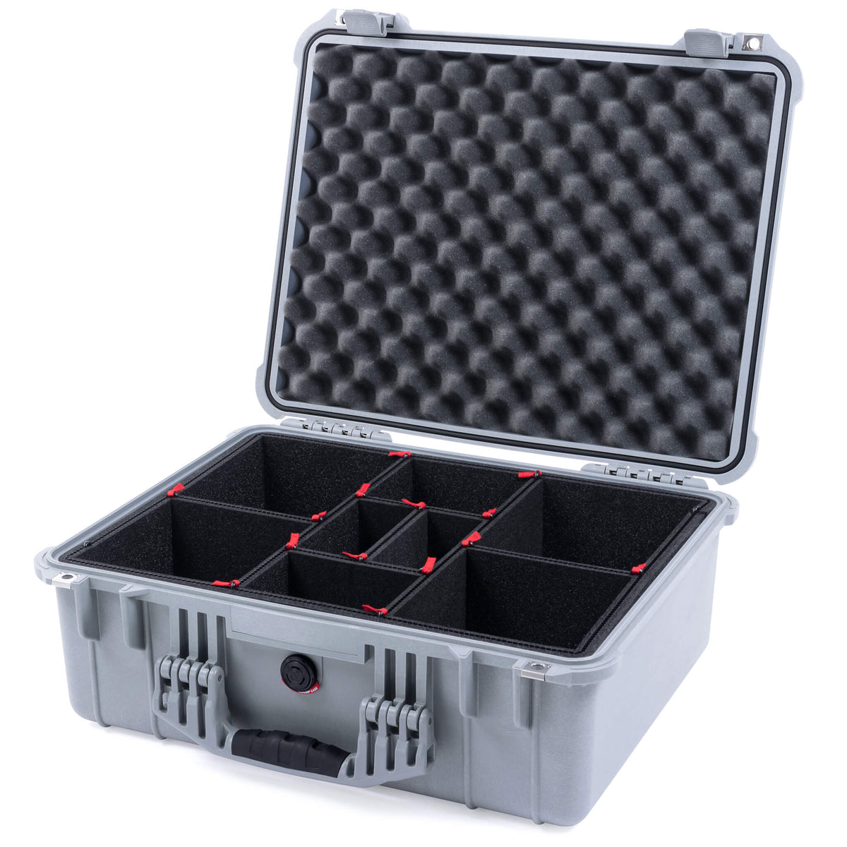 Pelican 1550 Case, Silver TrekPak Divider System with Convolute Lid Foam ColorCase 015500-0020-180-180