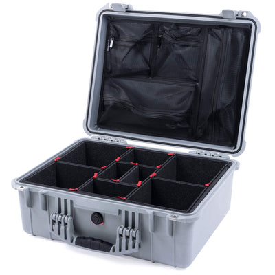 Pelican 1550 Case, Silver TrekPak Divider System with Mesh Lid Organizer ColorCase 015500-0120-180-180