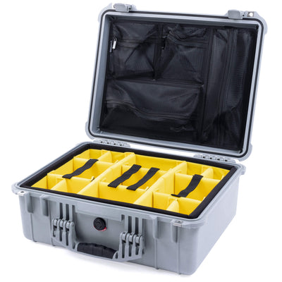 Pelican 1550 Case, Silver Yellow Padded Microfiber Dividers with Mesh Lid Organizer ColorCase 015500-0110-180-180
