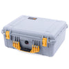 Pelican 1550 Case, Silver with Yellow Handle & Latches ColorCase