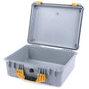 Pelican 1550 Case, Silver with Yellow Handle & Latches None (Case Only) ColorCase 015500-0000-180-240