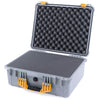 Pelican 1550 Case, Silver with Yellow Handle & Latches Pick & Pluck Foam with Convolute Lid Foam ColorCase 015500-0001-180-240