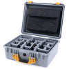 Pelican 1550 Case, Silver with Yellow Handle & Latches Gray Padded Microfiber Dividers with Computer Pouch ColorCase 015500-0270-180-240