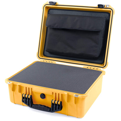 Pelican 1550 Case, Yellow with Black Handle & Latches Pick & Pluck Foam with Computer Pouch ColorCase 015500-0201-240-110
