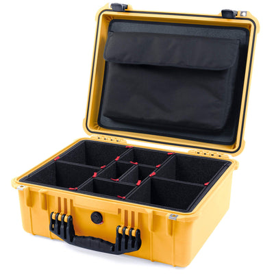 Pelican 1550 Case, Yellow with Black Handle & Latches TrekPak Divider System with Computer Pouch ColorCase 015500-0220-240-110