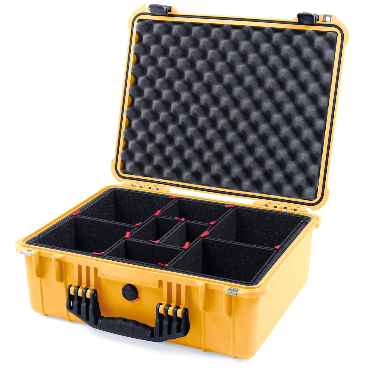Pelican 1550 Case, Yellow with Black Handle &amp; Latches TrekPak Divider System with Convolute Lid Foam ColorCase 015500-0020-240-110