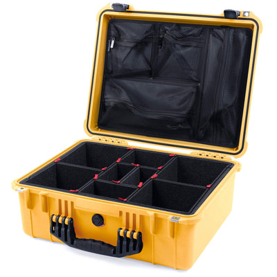 Pelican 1550 Case, Yellow with Black Handle & Latches TrekPak Divider System with Mesh Lid Organizer ColorCase 015500-0120-240-110