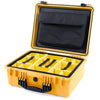 Pelican 1550 Case, Yellow with Black Handle & Latches Yellow Padded Microfiber Dividers with Computer Pouch ColorCase 015500-0210-240-110