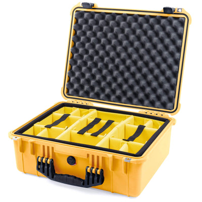 Pelican 1550 Case, Yellow with Black Handle & Latches Yellow Padded Microfiber Dividers with Convolute Lid Foam ColorCase 015500-0010-240-110