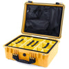 Pelican 1550 Case, Yellow with Black Handle & Latches Yellow Padded Microfiber Dividers with Mesh Lid Organizer ColorCase 015500-0110-240-110