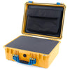 Pelican 1550 Case, Yellow with Blue Handle & Latches Pick & Pluck Foam with Computer Pouch ColorCase 015500-0201-240-120