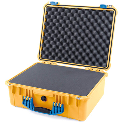 Pelican 1550 Case, Yellow with Blue Handle & Latches Pick & Pluck Foam with Convolute Lid Foam ColorCase 015500-0001-240-120