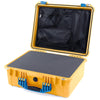 Pelican 1550 Case, Yellow with Blue Handle & Latches Pick & Pluck Foam with Mesh Lid Organizer ColorCase 015500-0101-240-120