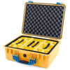 Pelican 1550 Case, Yellow with Blue Handle & Latches Yellow Padded Microfiber Dividers with Convolute Lid Foam ColorCase 015500-0010-240-120