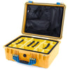 Pelican 1550 Case, Yellow with Blue Handle & Latches Yellow Padded Microfiber Dividers with Mesh Lid Organizer ColorCase 015500-0110-240-120