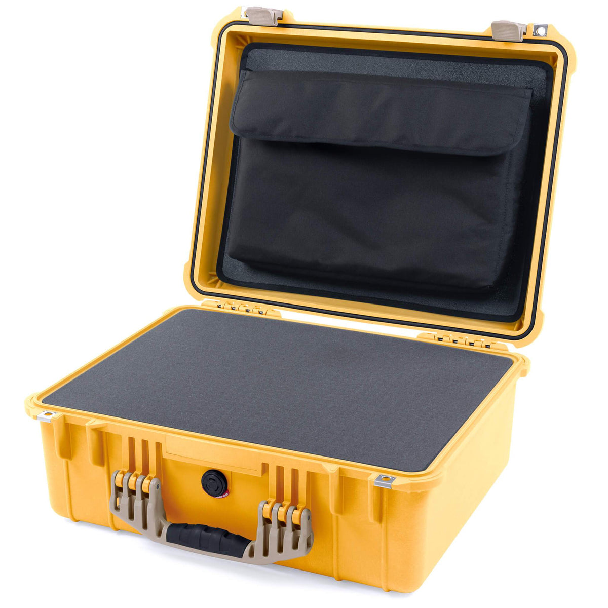 Pelican 1550 Case, Yellow with Desert Tan Handle &amp; Latches Pick &amp; Pluck Foam with Computer Pouch ColorCase 015500-0201-240-310