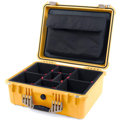 Pelican 1550 Case, Yellow with Desert Tan Handle & Latches TrekPak Divider System with Computer Pouch ColorCase 015500-0220-240-310