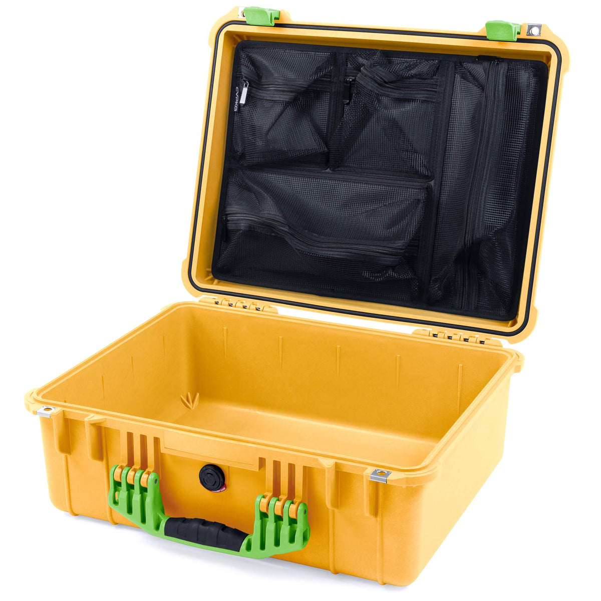 Pelican 1550 Case, Yellow with Lime Green Handle &amp; Latches Mesh Lid Organizer Only ColorCase 015500-0100-240-300