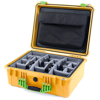Pelican 1550 Case, Yellow with Lime Green Handle & Latches Gray Padded Microfiber Dividers with Computer Pouch ColorCase 015500-0270-240-300