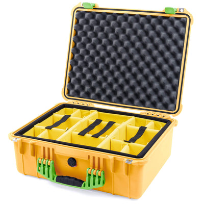 Pelican 1550 Case, Yellow with Lime Green Handle & Latches Yellow Padded Microfiber Dividers with Convolute Lid Foam ColorCase 015500-0010-240-300