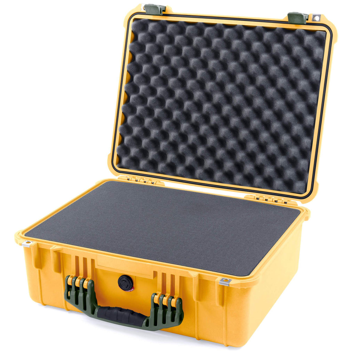 Pelican 1550 Case, Yellow with OD Green Handle &amp; Latches Pick &amp; Pluck Foam with Convolute Lid Foam ColorCase 015500-0001-240-130