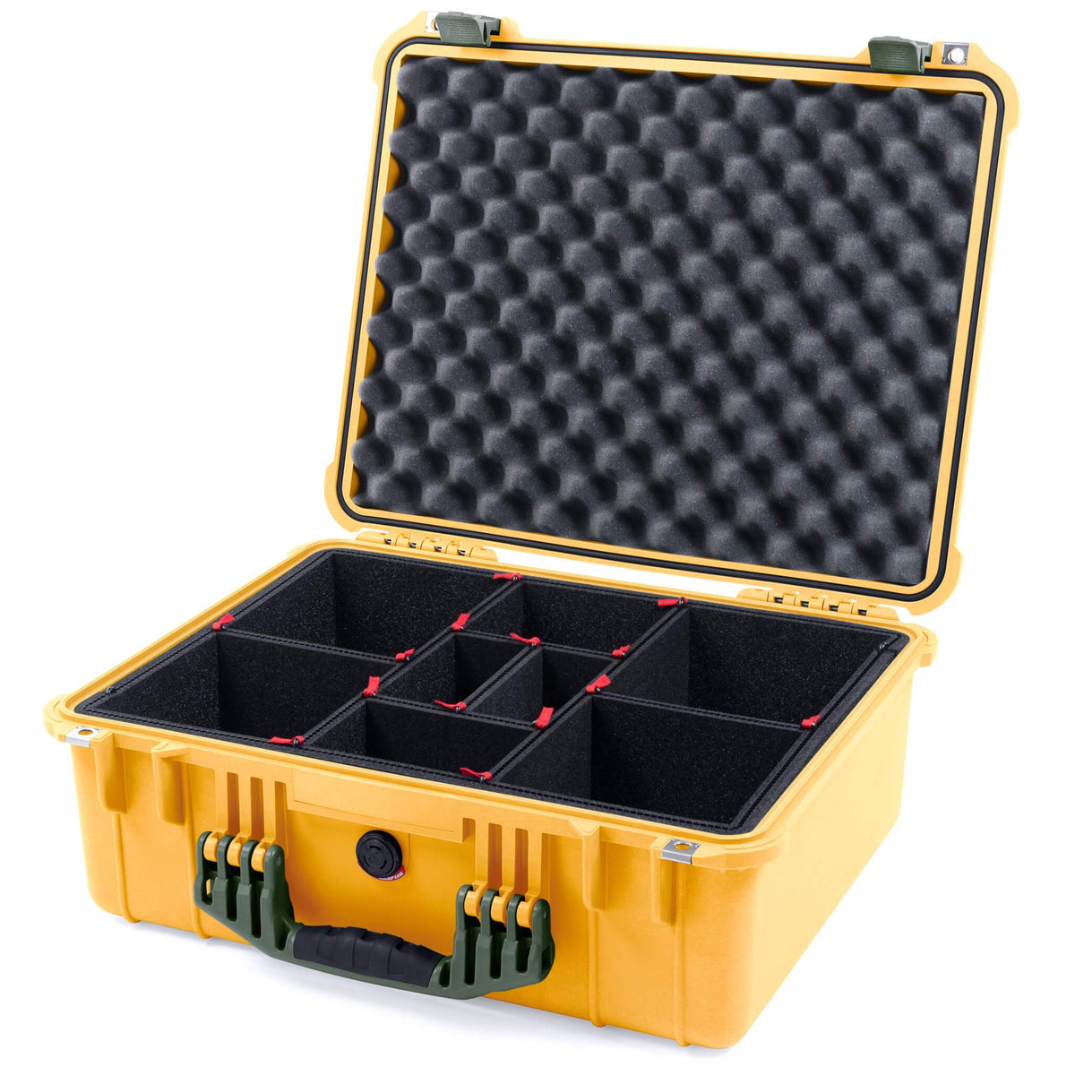 Pelican 1550 Case, Yellow with OD Green Handle &amp; Latches TrekPak Divider System with Convolute Lid Foam ColorCase 015500-0020-240-130