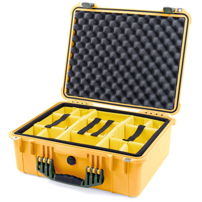 Pelican 1550 Case, Yellow with OD Green Handle & Latches Yellow Padded Microfiber Dividers with Convolute Lid Foam ColorCase 015500-0010-240-130