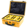 Pelican 1550 Case, Yellow with OD Green Handle & Latches Yellow Padded Microfiber Dividers with Mesh Lid Organizer ColorCase 015500-0110-240-130