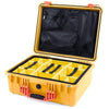 Pelican 1550 Case, Yellow with Orange Handle & Latches Yellow Padded Microfiber Dividers with Mesh Lid Organizer ColorCase 015500-0110-240-150
