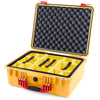 Pelican 1550 Case, Yellow with Red Handle & Latches Yellow Padded Microfiber Dividers with Convolute Lid Foam ColorCase 015500-0010-240-320