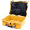 Pelican 1550 Case, Yellow with Silver Handle & Latches Mesh Lid Organizer Only ColorCase 015500-0100-240-180