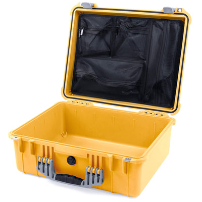 Pelican 1550 Case, Yellow with Silver Handle & Latches Mesh Lid Organizer Only ColorCase 015500-0100-240-180