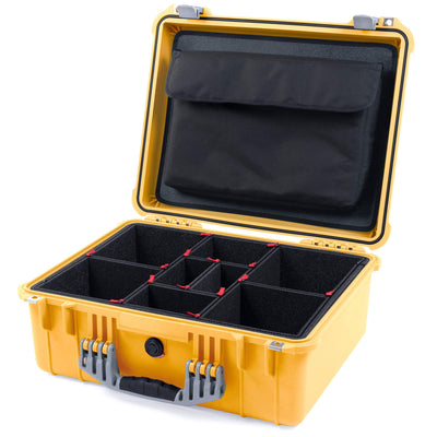 Pelican 1550 Case, Yellow with Silver Handle & Latches TrekPak Divider System with Computer Pouch ColorCase 015500-0220-240-180