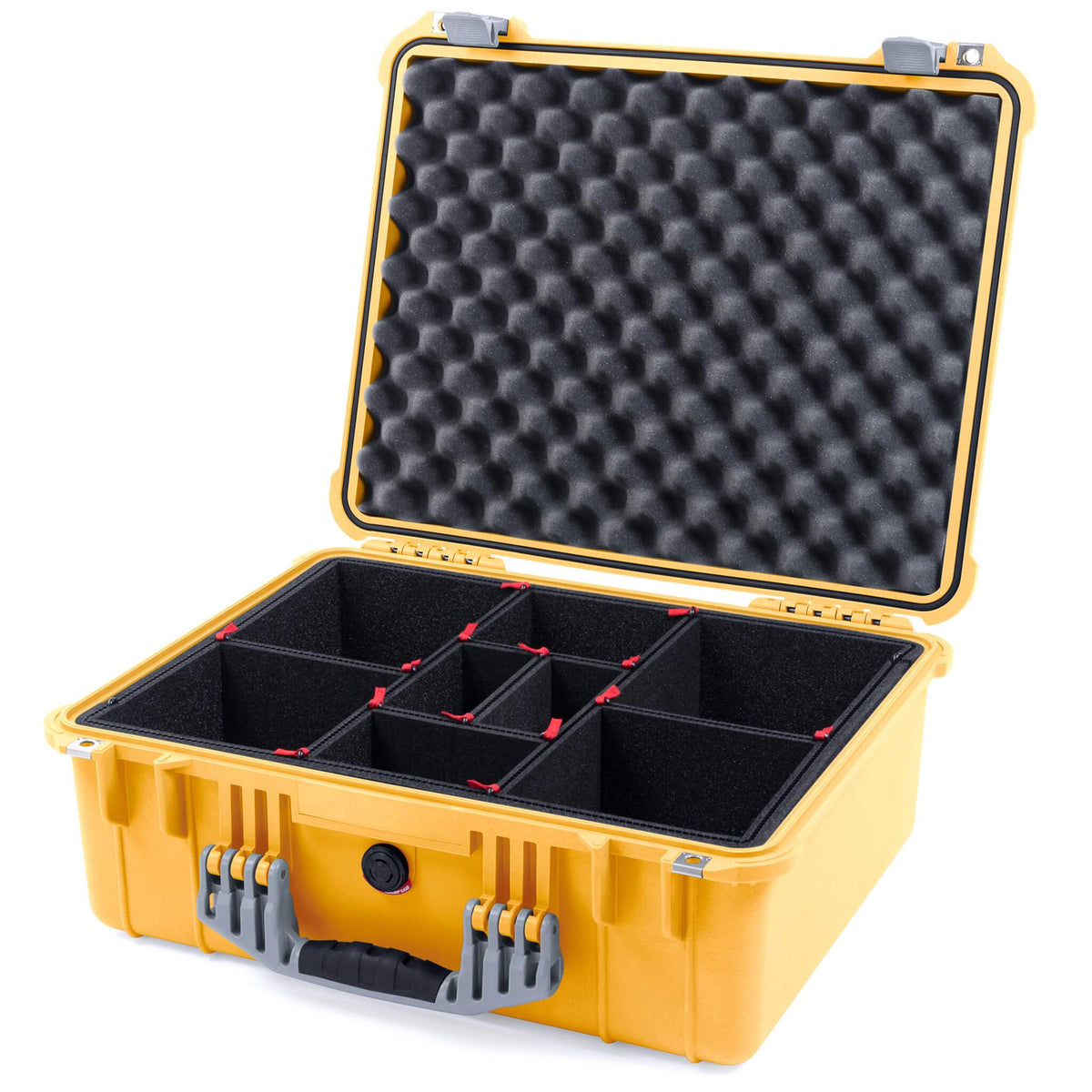 Pelican 1550 Case, Yellow with Silver Handle &amp; Latches TrekPak Divider System with Convolute Lid Foam ColorCase 015500-0020-240-180