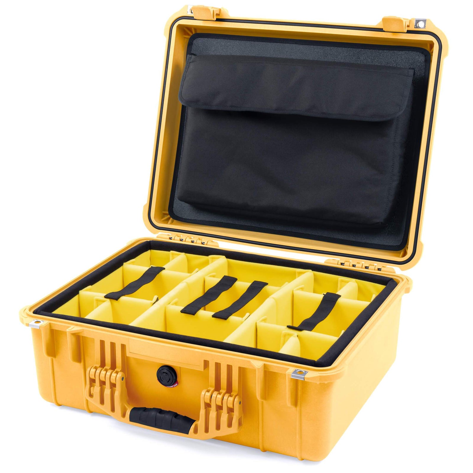 Pelican 1550 Case, Yellow Yellow Padded Microfiber Dividers with Computer Pouch ColorCase 015500-0210-240-240