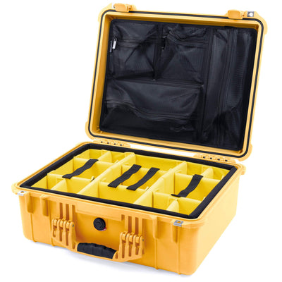 Pelican 1550 Case, Yellow Yellow Padded Microfiber Dividers with Mesh Lid Organizer ColorCase 015500-0110-240-240