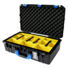 Pelican 1555 Air Case, Black with Blue Handle & Latches Yellow Padded Microfiber Dividers with Convolute Lid Foam ColorCase 015550-0010-110-120